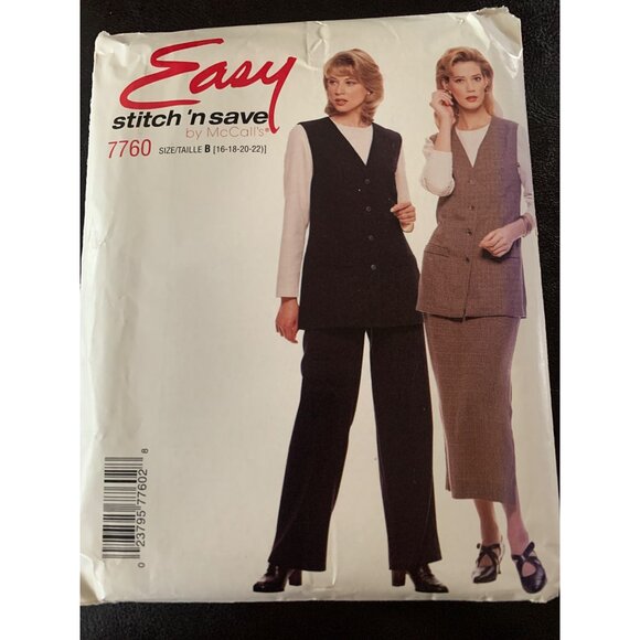 McCall's Misses Shirt Vest Pant Skirt Sewing Pattern Sz 16 - 22 7760 - Uncut - Picture 1 of 9